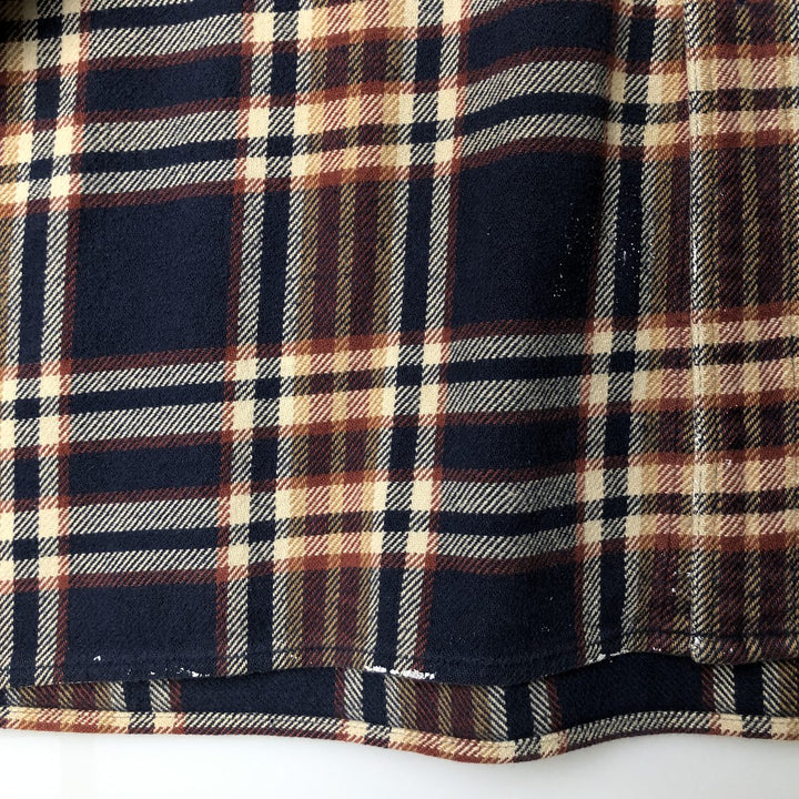 Vintage 80s-90'S Lands' End long-sleeved flannel check box shirt, men's size L cotton navy blue type Vintage Second Hand