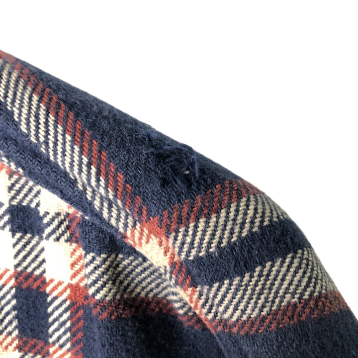 Vintage 80s-90'S Lands' End long-sleeved flannel check box shirt, men's size L cotton navy blue type Vintage Second Hand