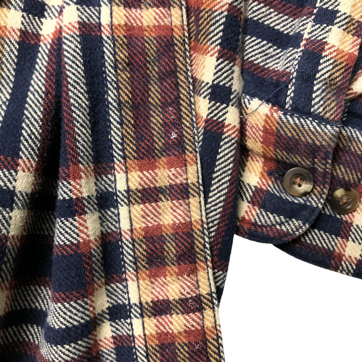 Vintage 80s-90'S Lands' End long-sleeved flannel check box shirt, men's size L cotton navy blue type Vintage Second Hand