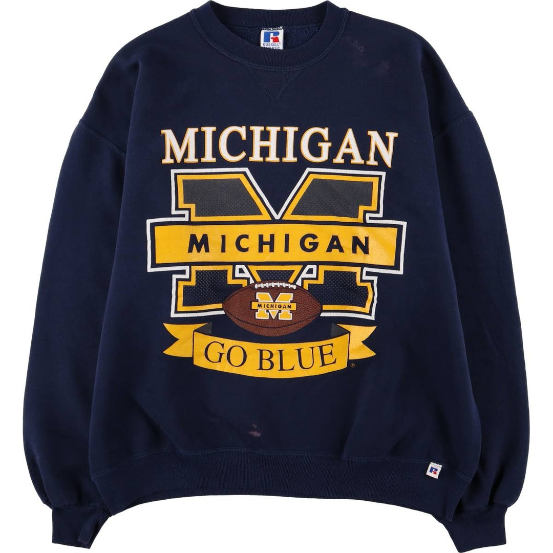 90'S Russell MICHIGAN University of Michigan college sweatshirt, Made in USA, Men's XL, Vintage cotton navy blue type Vintage Second Hand