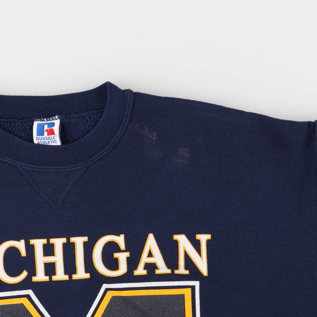 90'S Russell MICHIGAN University of Michigan college sweatshirt, Made in USA, Men's XL, Vintage cotton navy blue type Vintage Second Hand