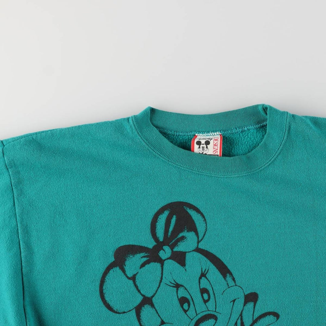 Vintage 90'S Disney Designs Minnie Mouse character sweatshirt, Made in USA, Women's XL polyester turquoise blue Vintage Second Hand
