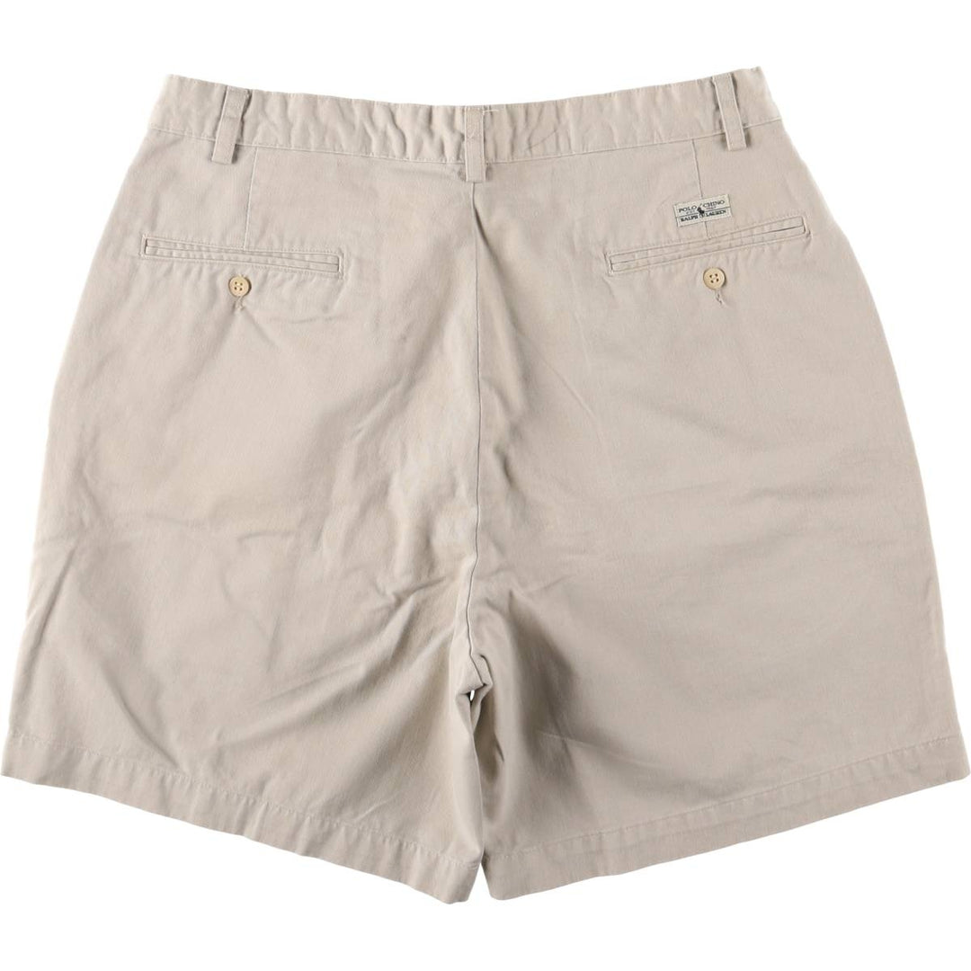 Ralph Lauren Polo Ralph Lauren Two-pleat Chino Shorts, Men's Size W34 cotton ivory Vintage Second Hand