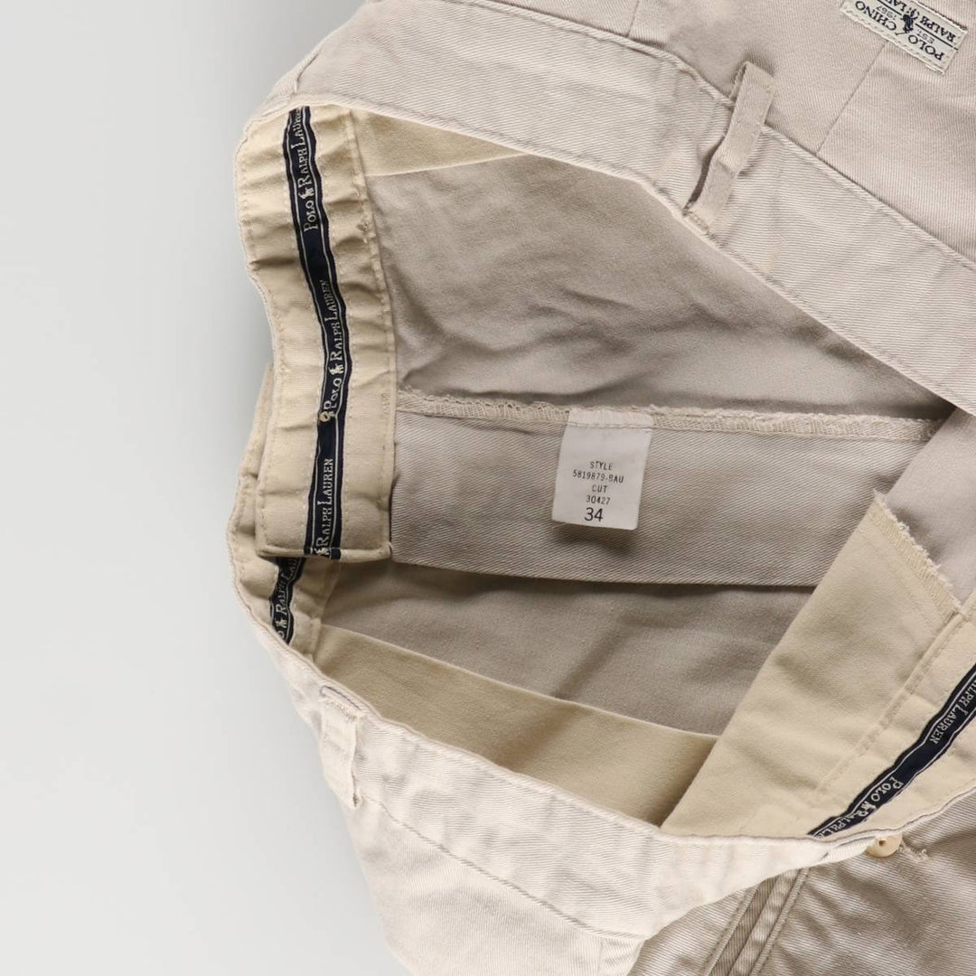 Ralph Lauren Polo Ralph Lauren Two-pleat Chino Shorts, Men's Size W34 cotton ivory Vintage Second Hand