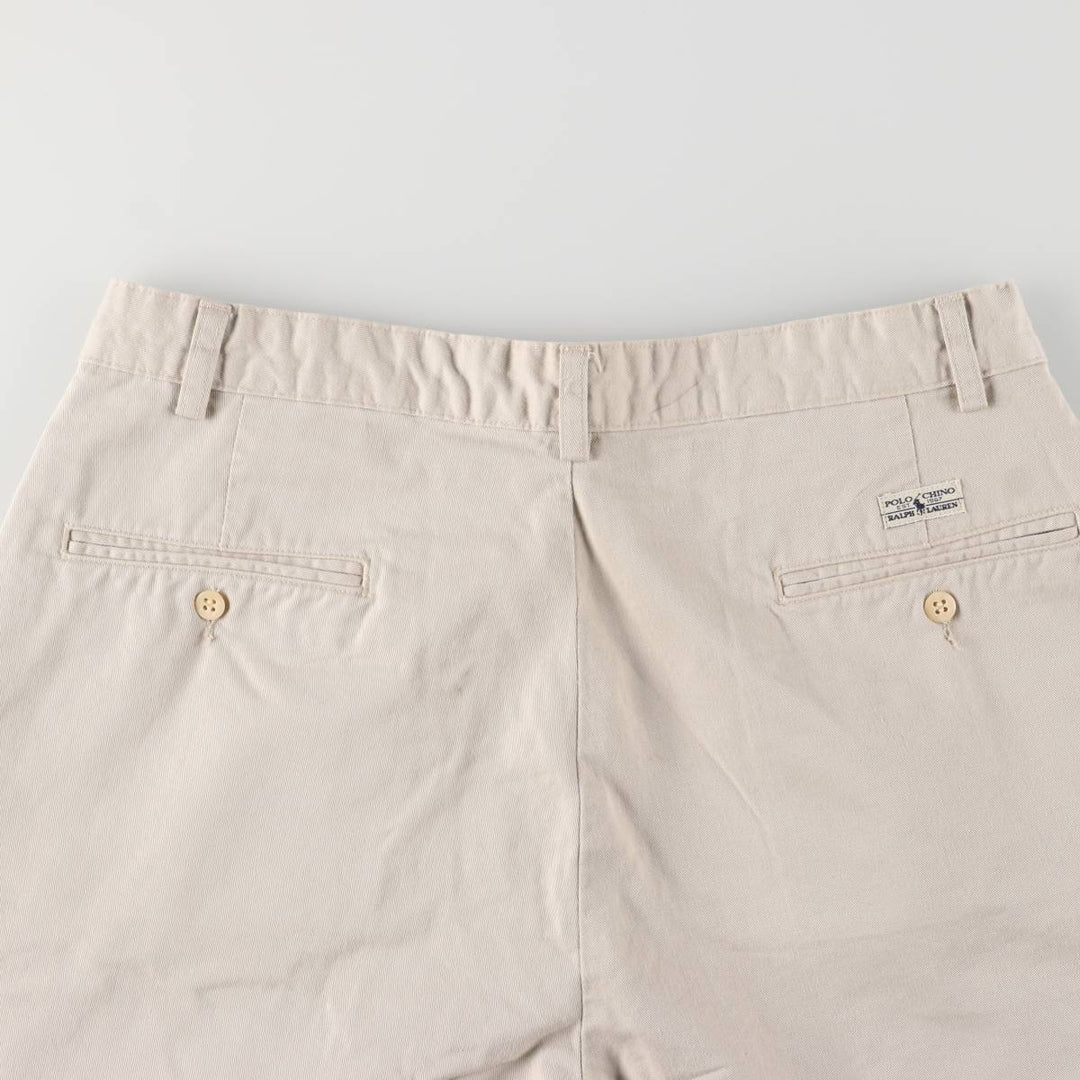 Ralph Lauren Polo Ralph Lauren Two-pleat Chino Shorts, Men's Size W34 cotton ivory Vintage Second Hand