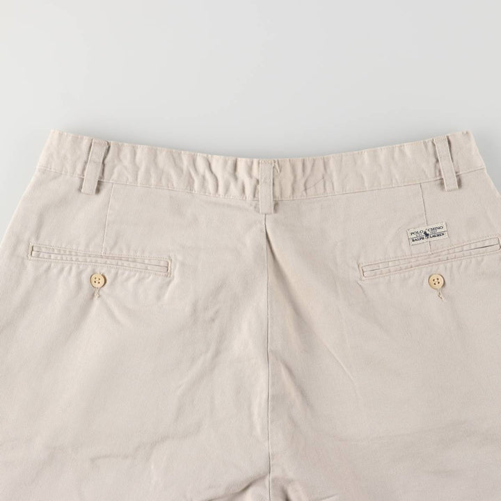 Ralph Lauren Polo Ralph Lauren Two-pleat Chino Shorts, Men's Size W34 cotton ivory Vintage Second Hand