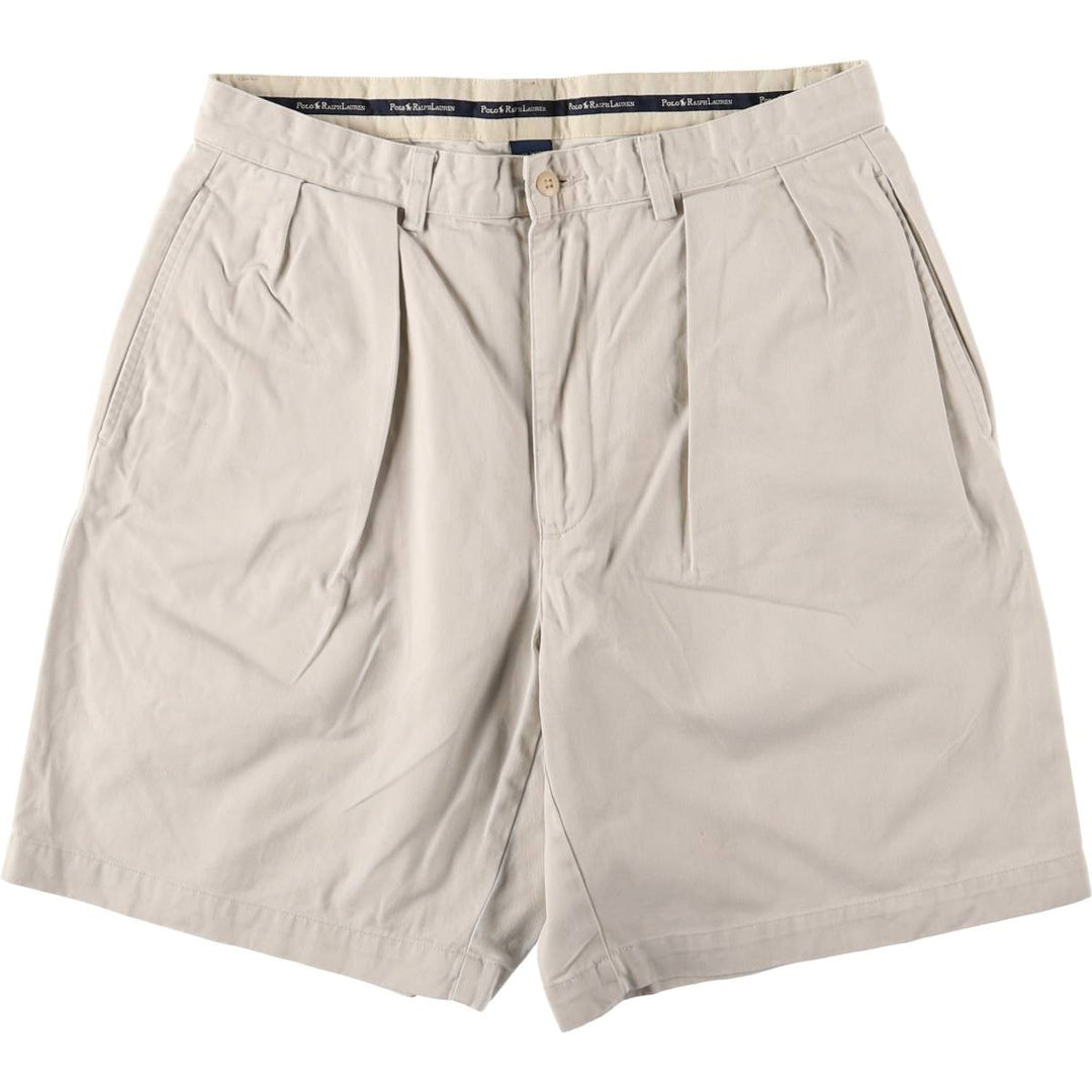 Ralph Lauren Polo Ralph Lauren Two-pleat Chino Shorts, Men's, Size W33 cotton ivory Vintage Second Hand