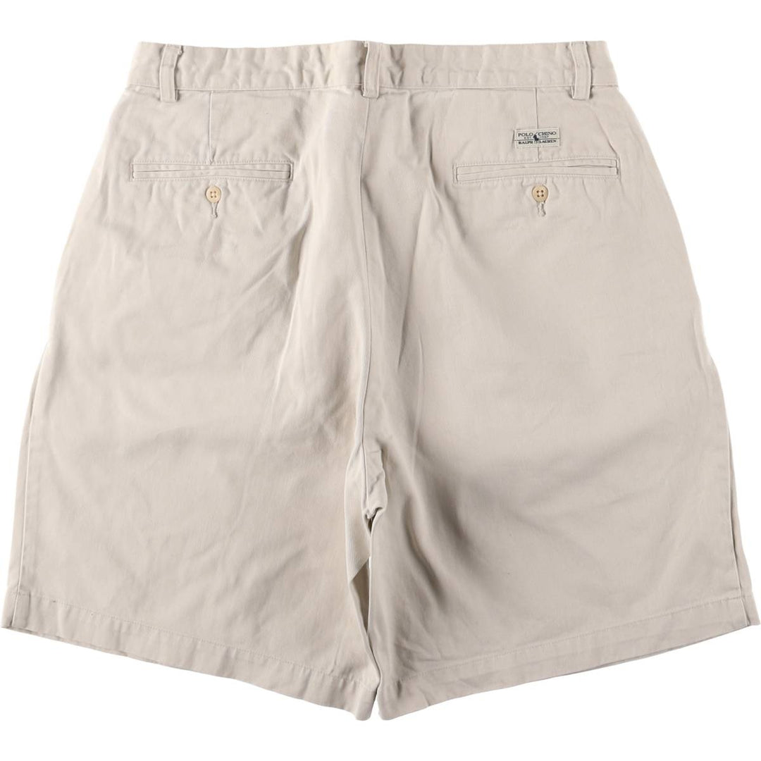 Ralph Lauren Polo Ralph Lauren Two-pleat Chino Shorts, Men's, Size W33 cotton ivory Vintage Second Hand