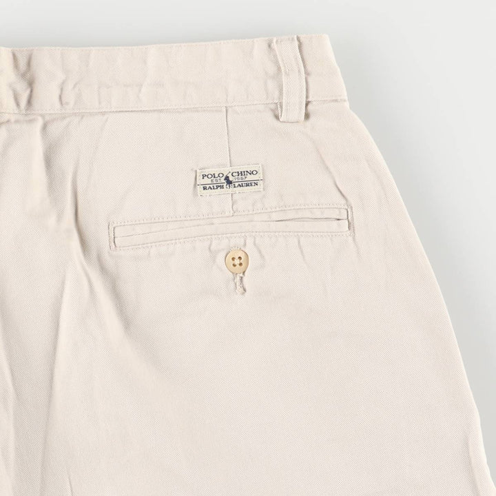 Ralph Lauren Polo Ralph Lauren Two-pleat Chino Shorts, Men's, Size W33 cotton ivory Vintage Second Hand