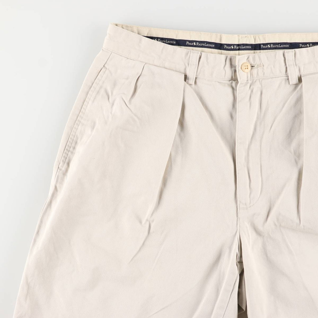 Ralph Lauren Polo Ralph Lauren Two-pleat Chino Shorts, Men's, Size W33 cotton ivory Vintage Second Hand
