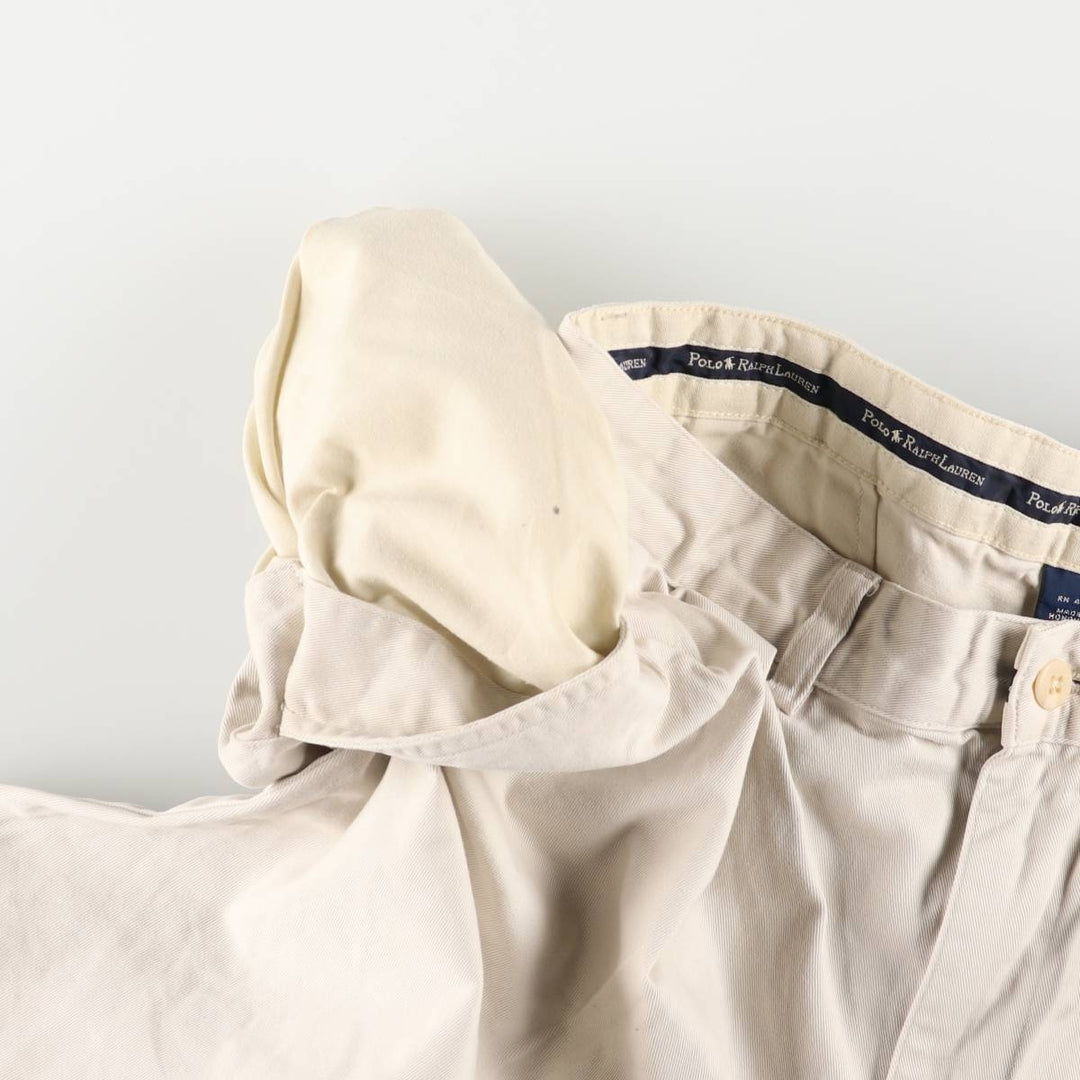 Ralph Lauren Polo Ralph Lauren Two-pleat Chino Shorts, Men's, Size W33 cotton ivory Vintage Second Hand