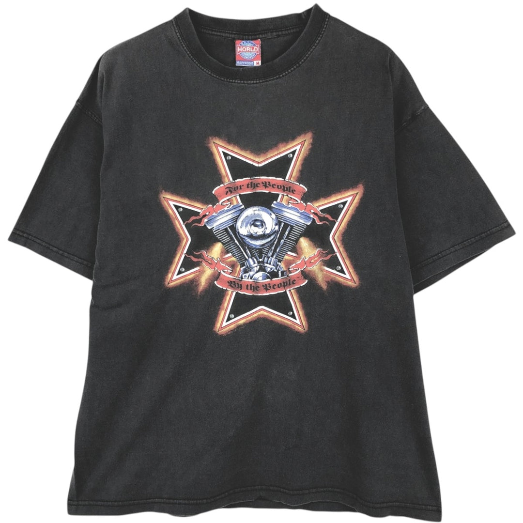 BASIC WORLD PROMOWEAR Engine Motorcycle Bike T-Shirt (Men's Size M) cotton black type Vintage Second Hand