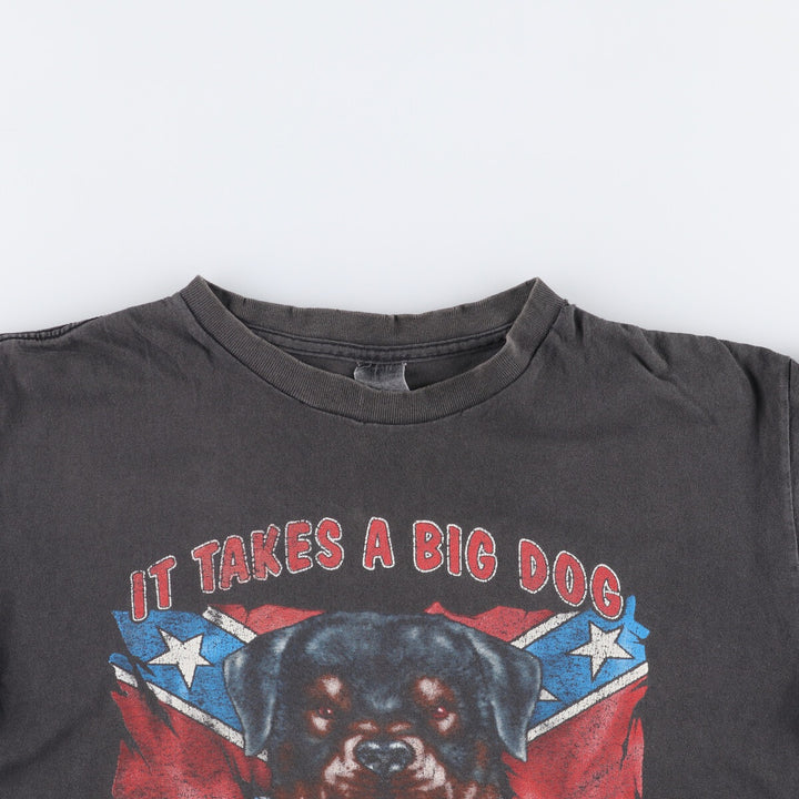 90'S vintage dog print animal t-shirt, size L for men unclear Charcoal Vintage Second Hand