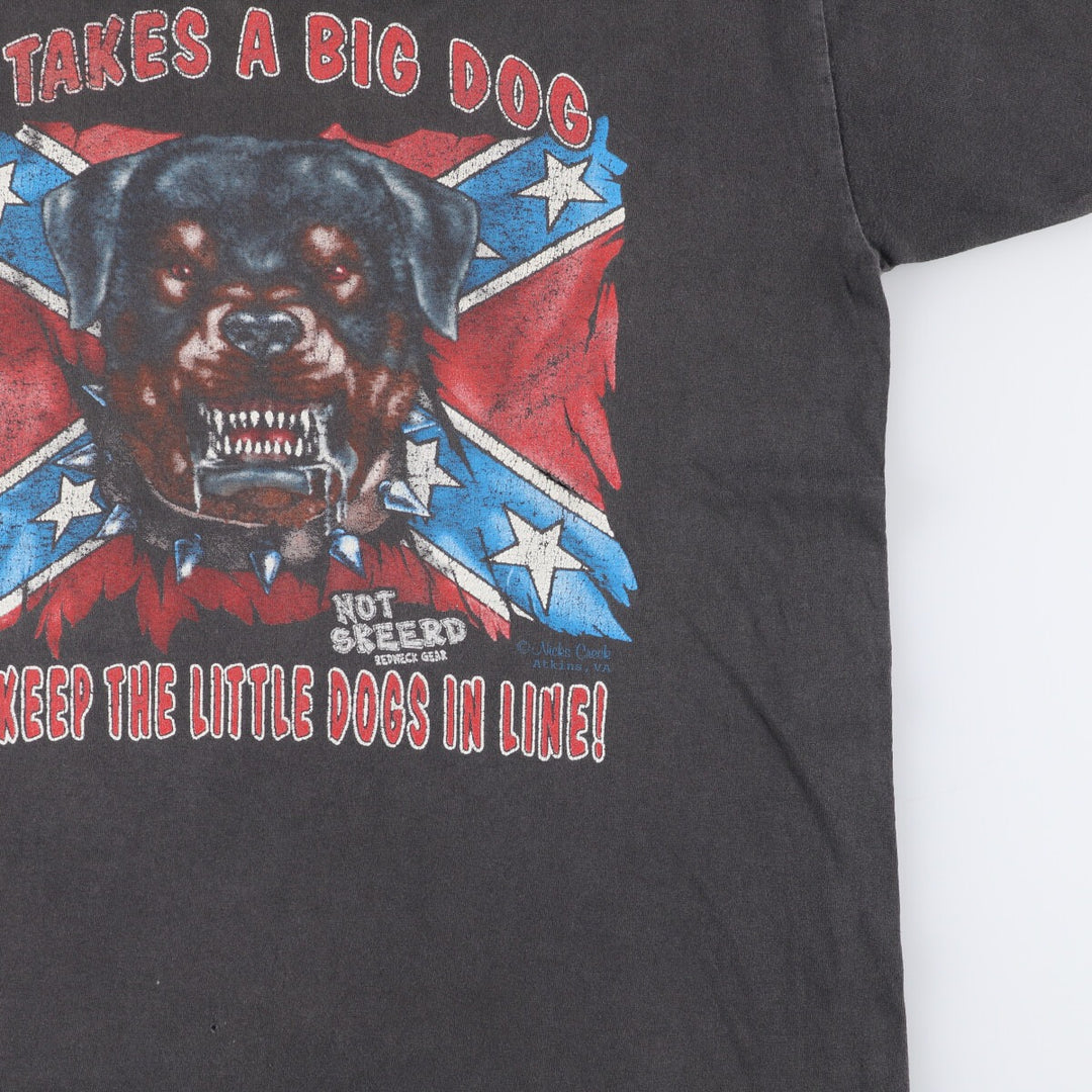 90'S vintage dog print animal t-shirt, size L for men unclear Charcoal Vintage Second Hand
