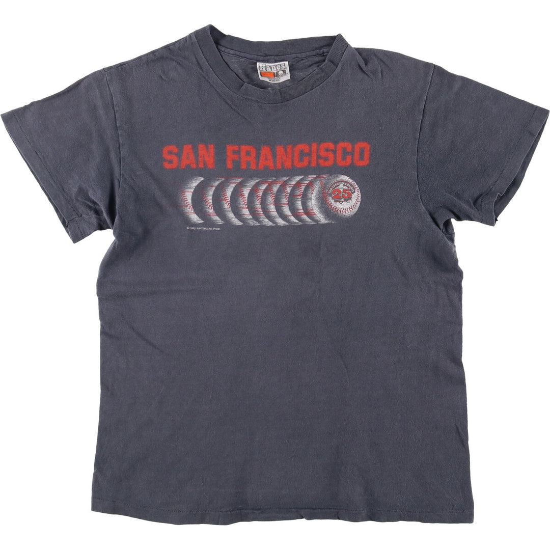 Vintage 1980'S Hanes MLB San Francisco Giants logo print T-shirt, Made in USA, Men's size M cotton Charcoal Vintage Second Hand