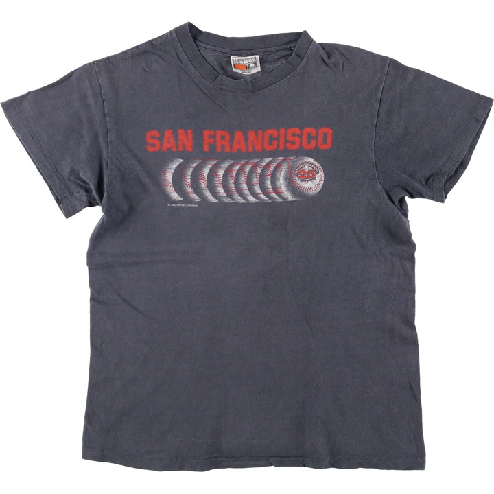 Vintage 1980'S Hanes MLB San Francisco Giants logo print T-shirt, Made in USA, Men's size M cotton Charcoal Vintage Second Hand