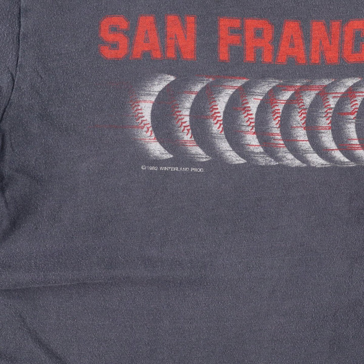 Vintage 1980'S Hanes MLB San Francisco Giants logo print T-shirt, Made in USA, Men's size M cotton Charcoal Vintage Second Hand