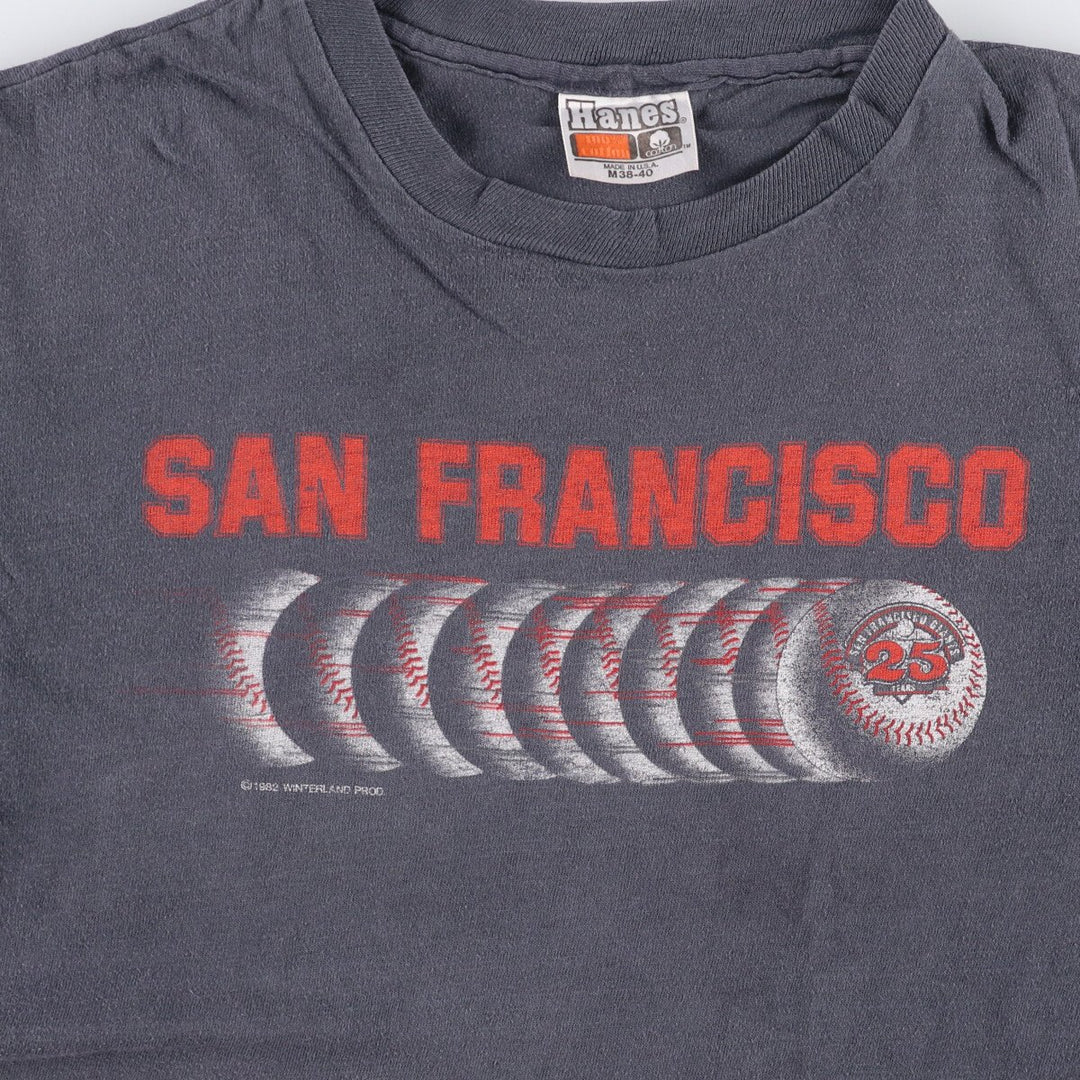 Vintage 1980'S Hanes MLB San Francisco Giants logo print T-shirt, Made in USA, Men's size M cotton Charcoal Vintage Second Hand