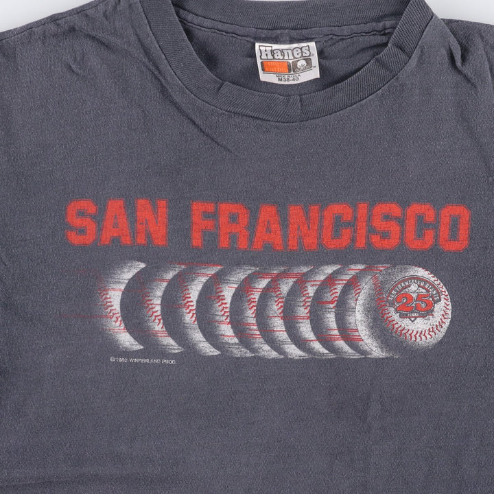 Vintage 1980'S Hanes MLB San Francisco Giants logo print T-shirt, Made in USA, Men's size M cotton Charcoal Vintage Second Hand