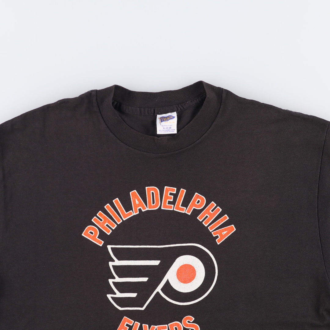 TRENCH NHL PHILADELPHIA FLYERS Philadelphia Flyers Logo Print T-Shirt, Made in USA, Men's XL cotton black type Vintage Second Hand