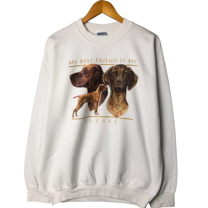 Vintage Gildan Vizsla dog print animal sweatshirt, size L, men's. cotton white type Vintage Second Hand