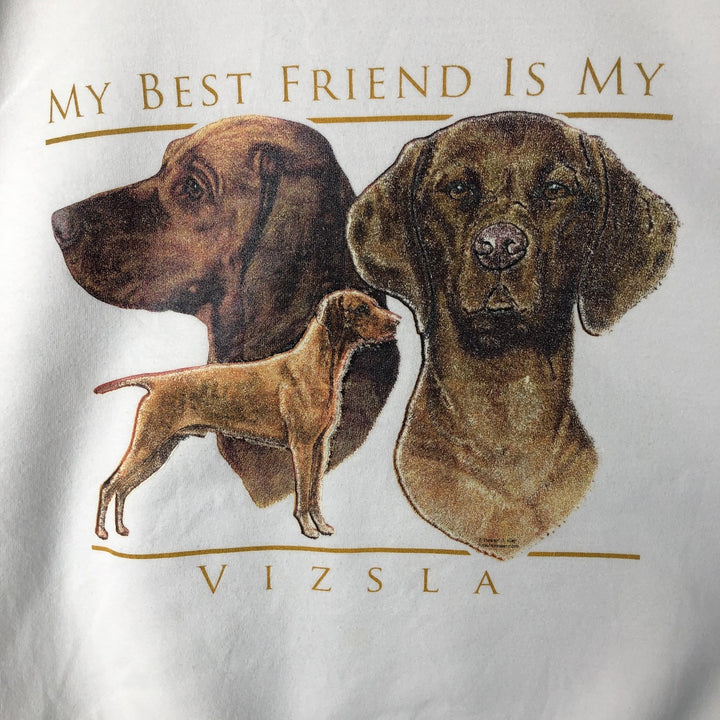 Vintage Gildan Vizsla dog print animal sweatshirt, size L, men's. cotton white type Vintage Second Hand