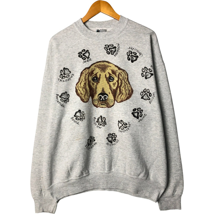 Vintage PRO SPIRIT Dog Print Animal Sweatshirt, Made in USA, Men's XXL cotton gray type Vintage Second Hand