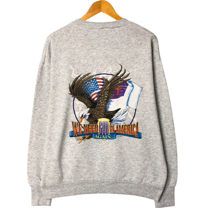 Vintage 90'S Delta Mid-Weight Eagle Pattern Animal Print Sweatshirt, Made in USA, Men's Size L cotton gray type Vintage Second Hand