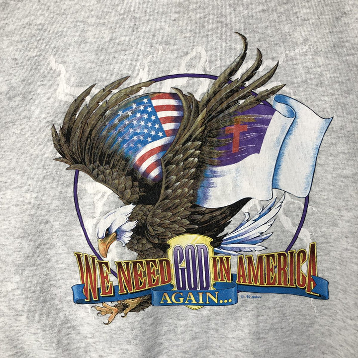 Vintage 90'S Delta Mid-Weight Eagle Pattern Animal Print Sweatshirt, Made in USA, Men's Size L cotton gray type Vintage Second Hand