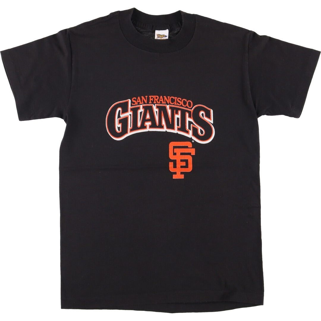 TRENCH MLB SAN FRANCISCO GIANTS Logo Print T-Shirt, Made in USA, Men's Size Small cotton black type Vintage Second Hand