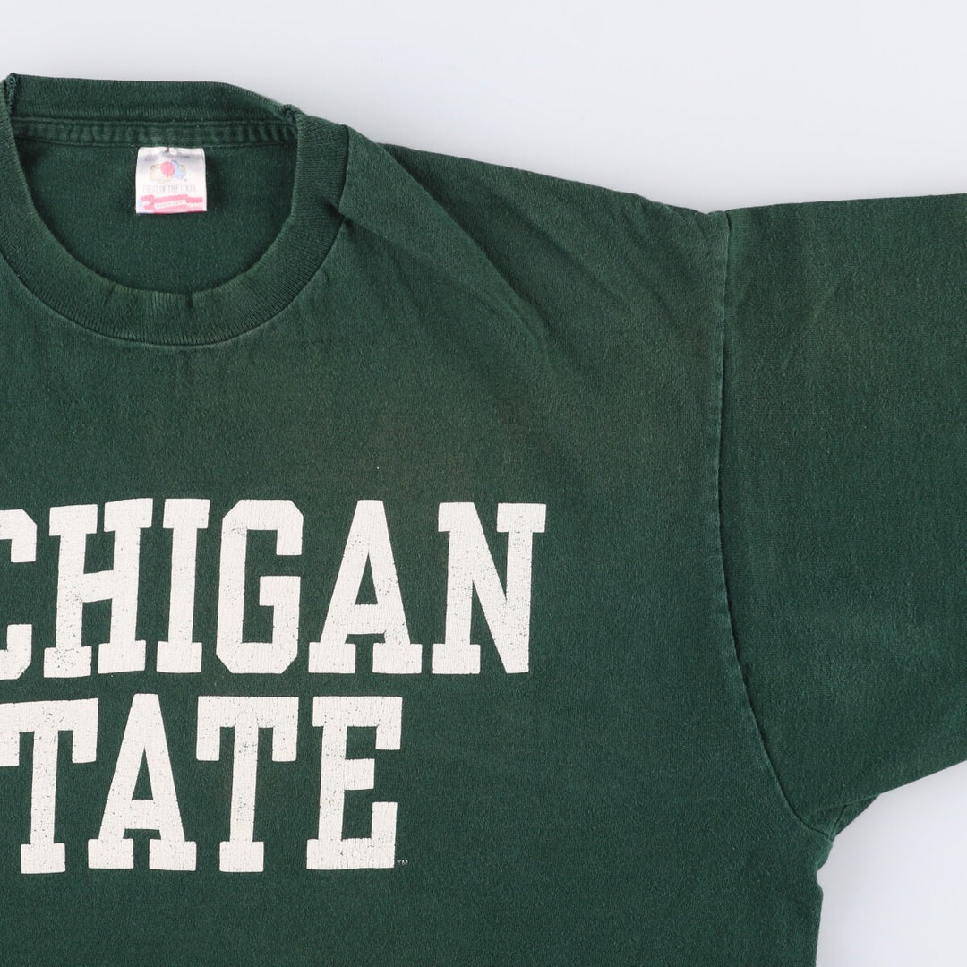 90'S Fruit of the Loom Michigan State University Single-Stitch College T-Shirt, Made in USA, Men's Size XL, Vintage cotton Green type dark green Vintage Second Hand