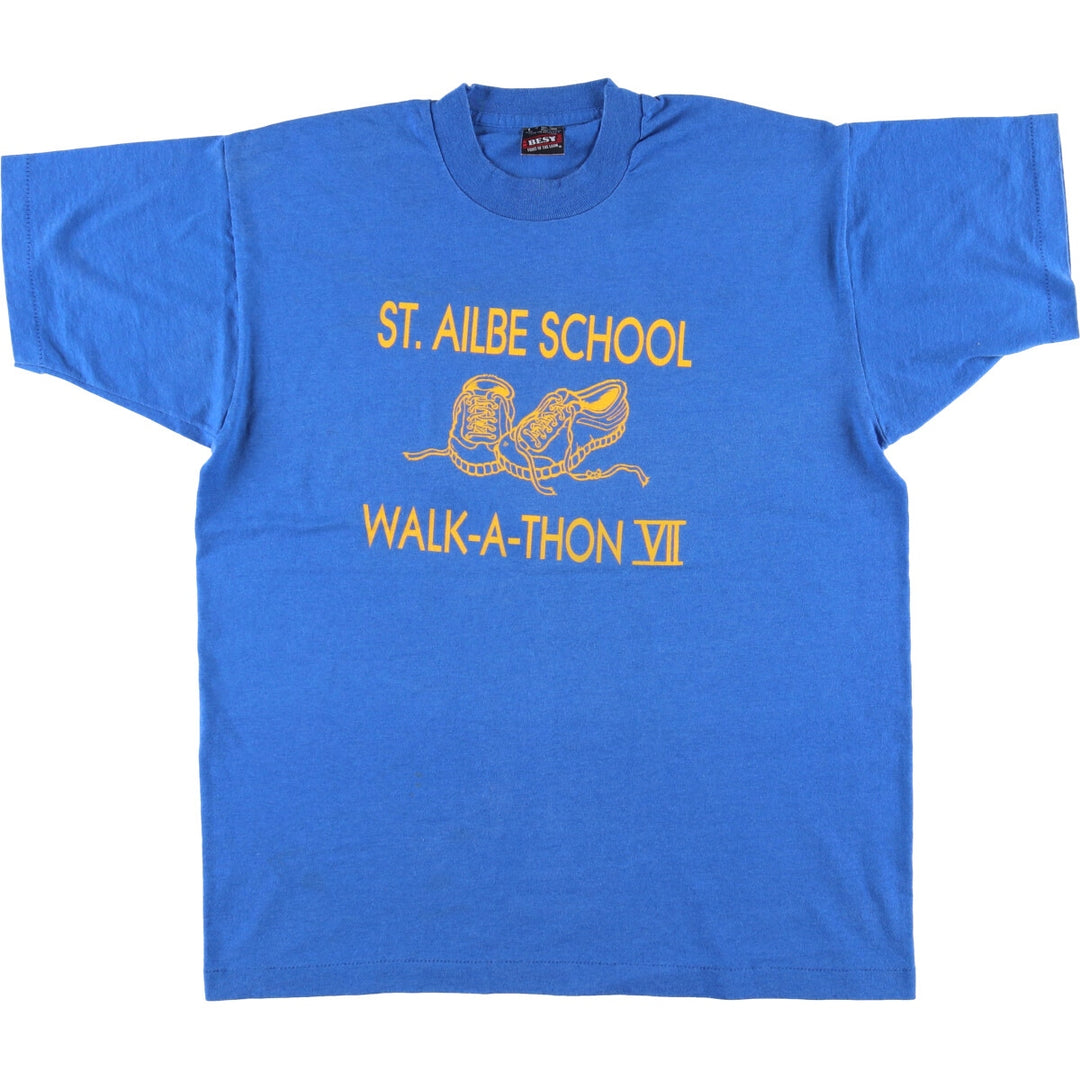 Vintage 90'S Fruit of the Loom single-stitch college T-shirt, made in the USA, size L, men's cotton blue type Vintage Second Hand