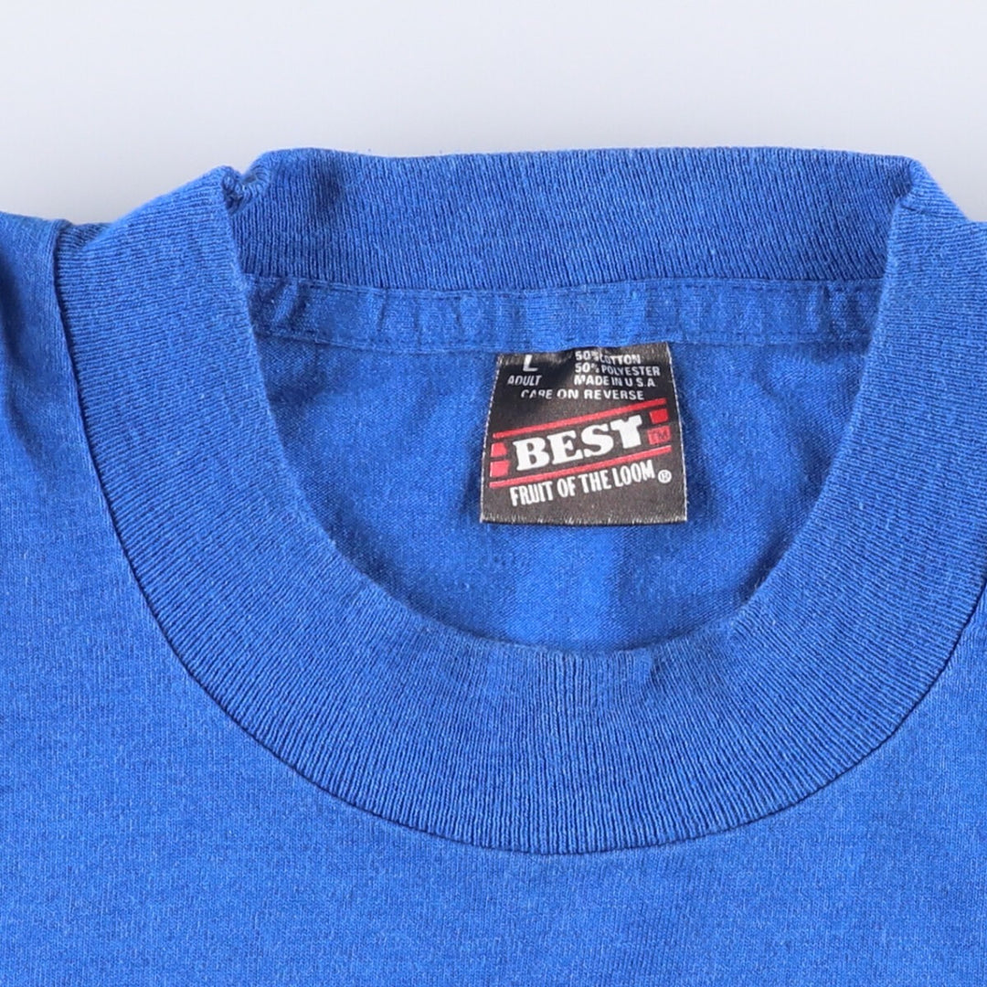 Vintage 90'S Fruit of the Loom single-stitch college T-shirt, made in the USA, size L, men's cotton blue type Vintage Second Hand