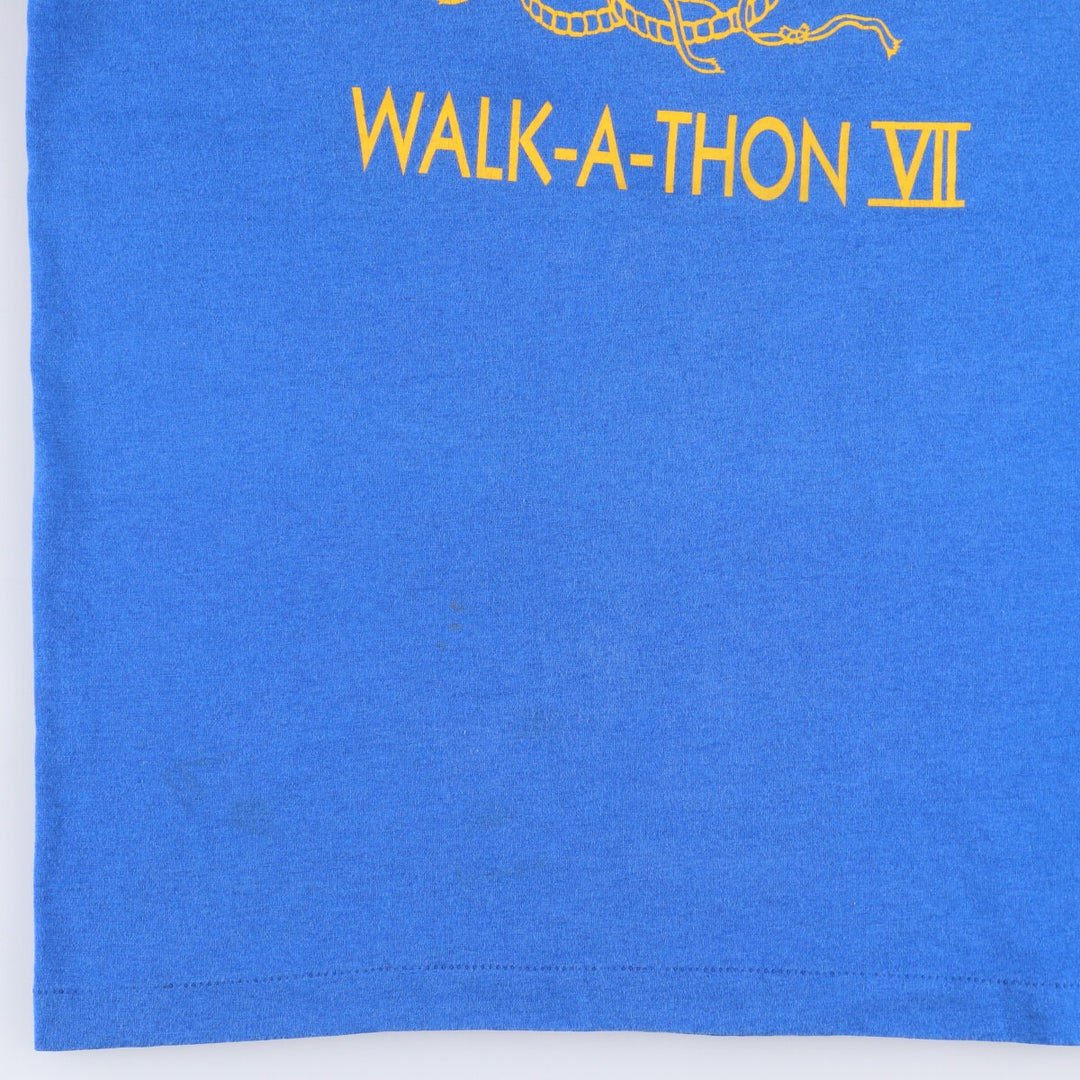 Vintage 90'S Fruit of the Loom single-stitch college T-shirt, made in the USA, size L, men's cotton blue type Vintage Second Hand