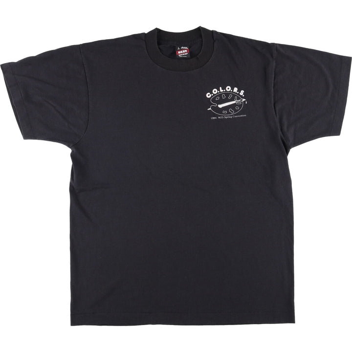90'S Fruit of the Loom Best Printed T-shirt, Made in USA, Men's L size, Vintage cotton black type Vintage Second Hand