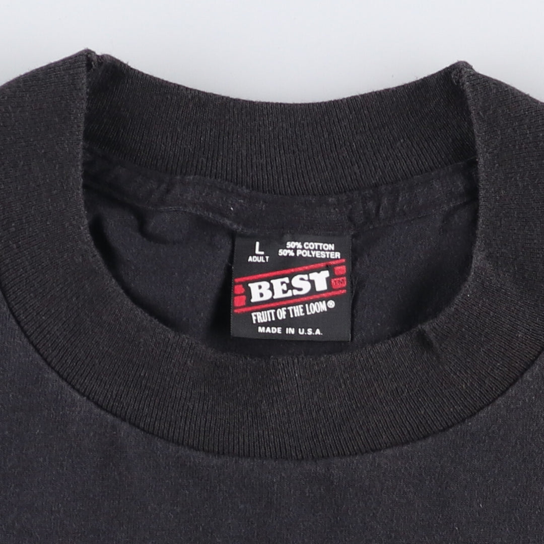 90'S Fruit of the Loom Best Printed T-shirt, Made in USA, Men's L size, Vintage cotton black type Vintage Second Hand