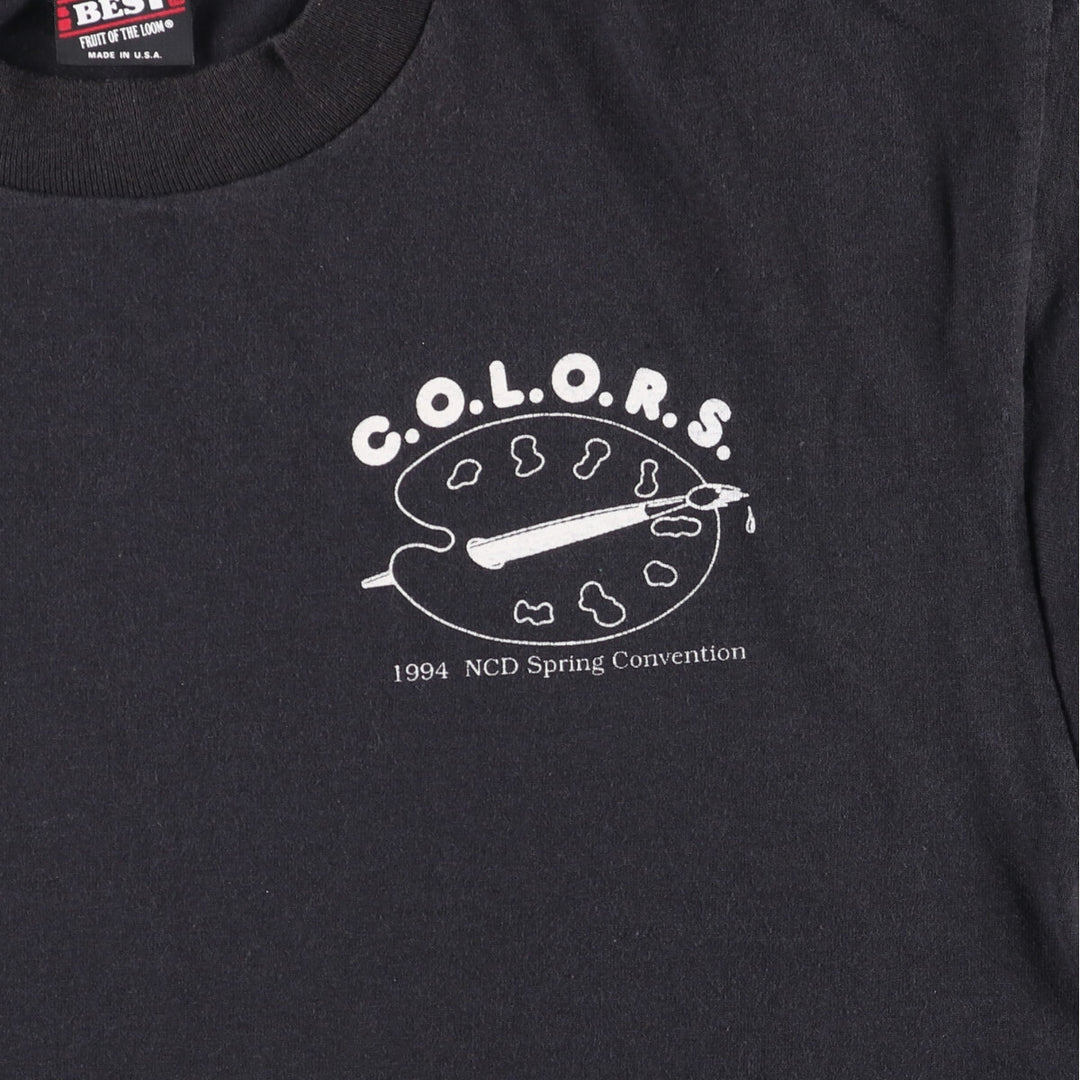 90'S Fruit of the Loom Best Printed T-shirt, Made in USA, Men's L size, Vintage cotton black type Vintage Second Hand