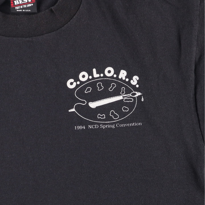 90'S Fruit of the Loom Best Printed T-shirt, Made in USA, Men's L size, Vintage cotton black type Vintage Second Hand