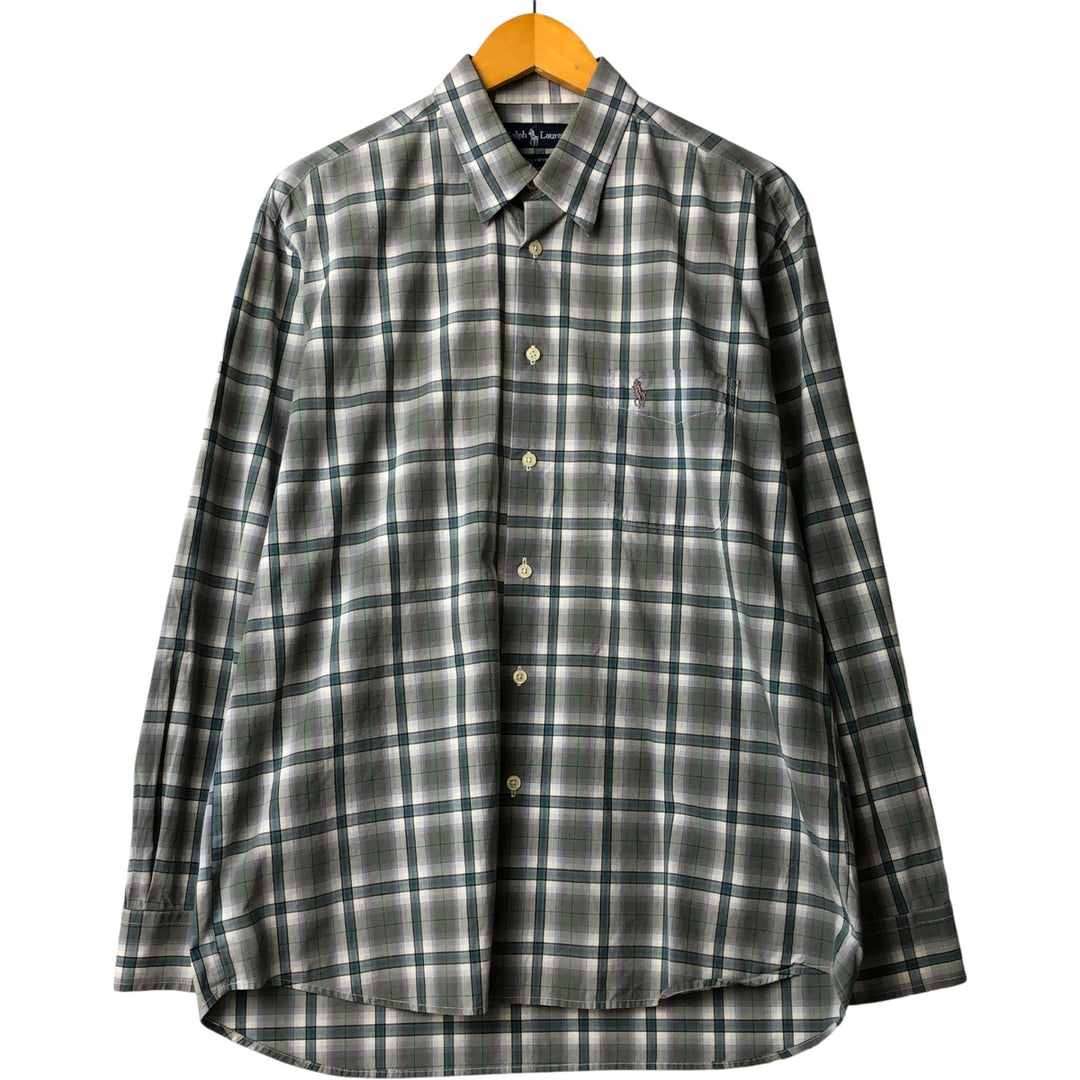 Ralph Lauren long-sleeved hidden button-down check shirt, men's size L cotton Blue type light blue Vintage Second Hand