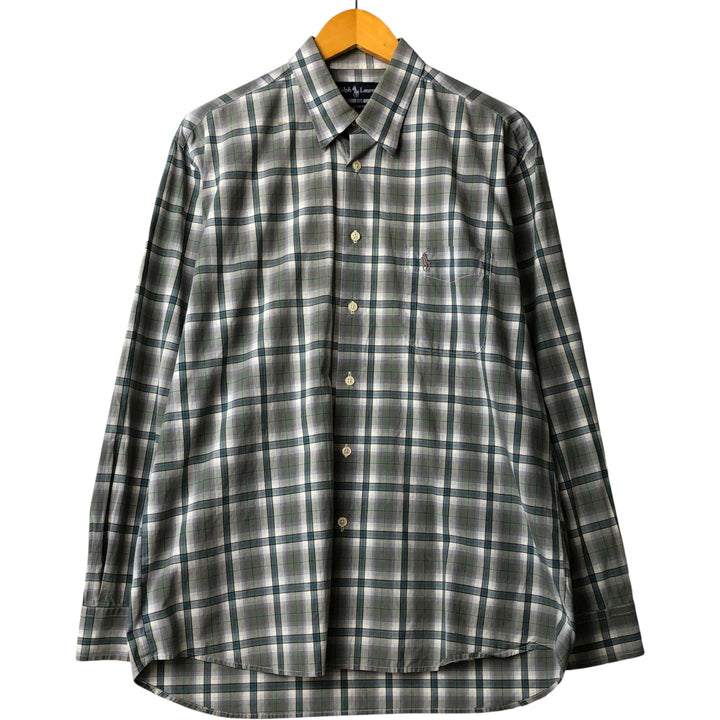 Ralph Lauren long-sleeved hidden button-down check shirt, men's size L cotton Blue type light blue Vintage Second Hand