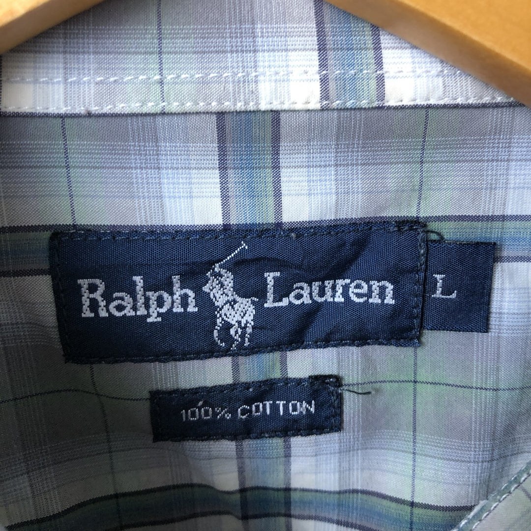 Ralph Lauren long-sleeved hidden button-down check shirt, men's size L cotton Blue type light blue Vintage Second Hand