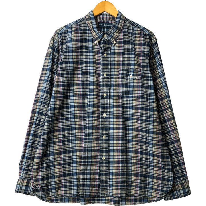 Ralph Lauren long sleeve button down check shirt, men's XL size cotton navy blue type Vintage Second Hand