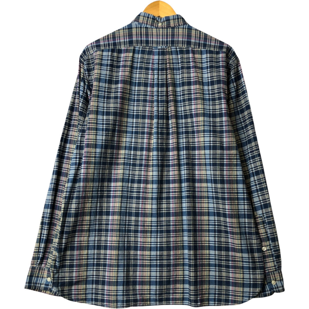 Ralph Lauren long sleeve button down check shirt, men's XL size cotton navy blue type Vintage Second Hand