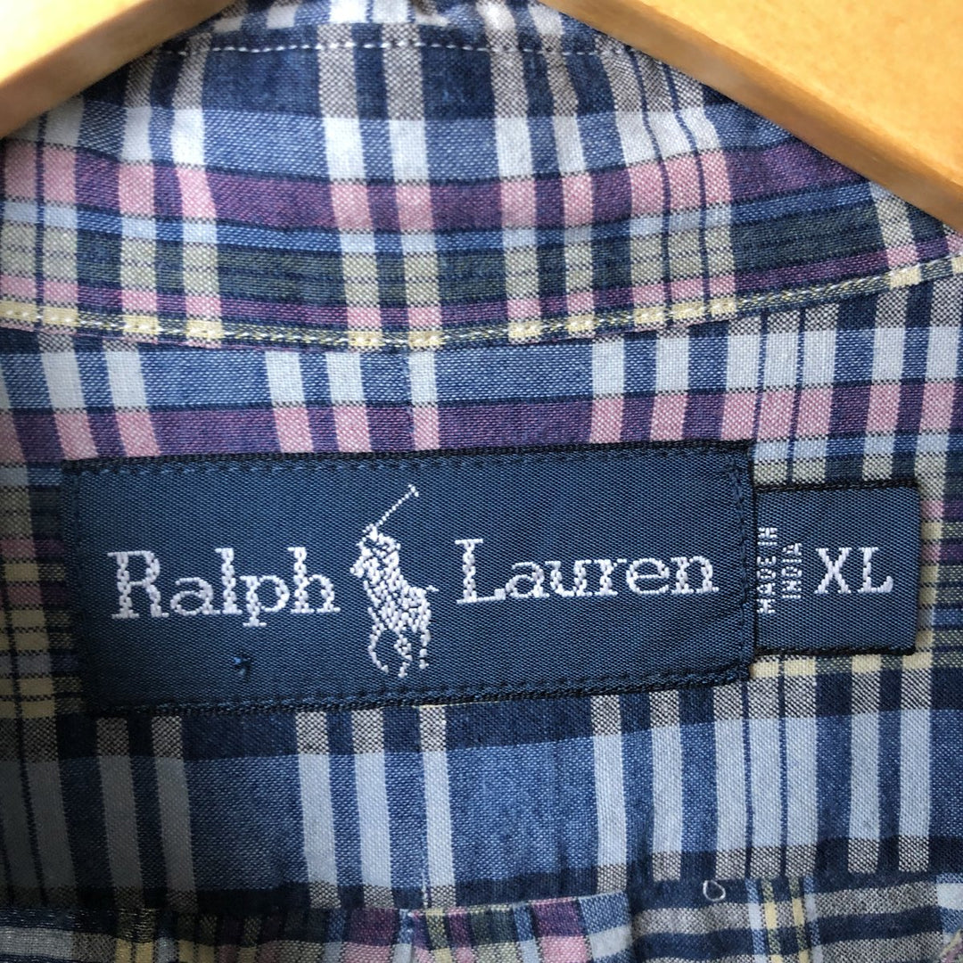 Ralph Lauren long sleeve button down check shirt, men's XL size cotton navy blue type Vintage Second Hand