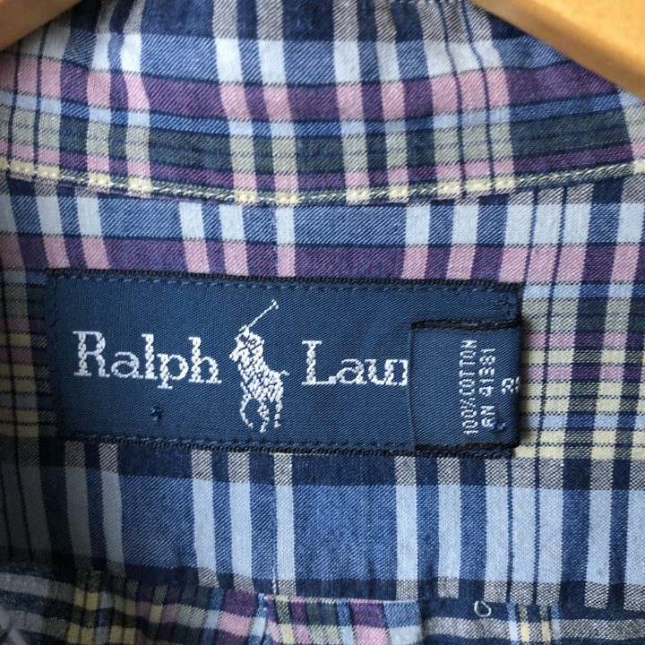 Ralph Lauren long sleeve button down check shirt, men's XL size cotton navy blue type Vintage Second Hand