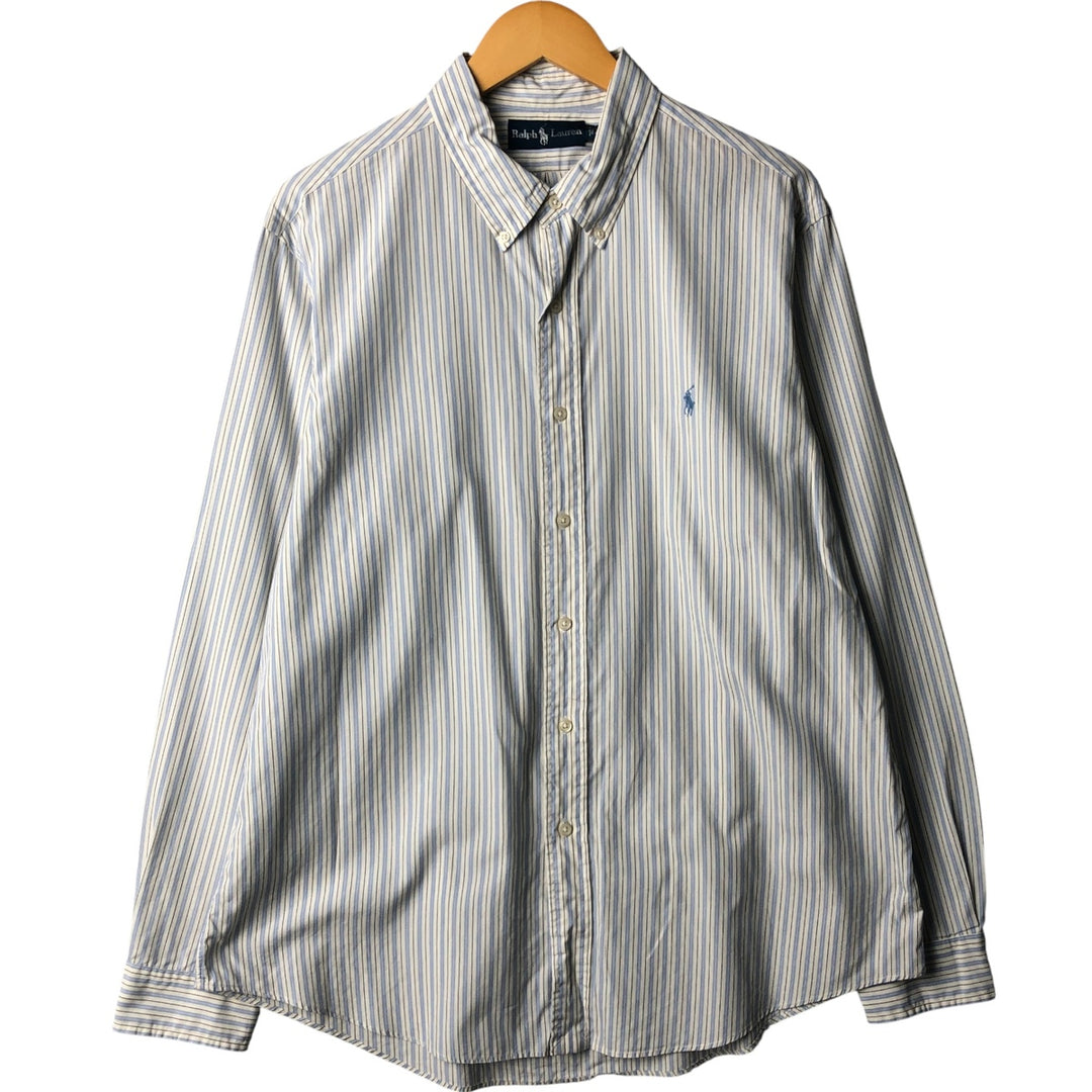 Ralph Lauren long sleeve button down striped shirt, men's XL size cotton Blue type light blue Vintage Second Hand