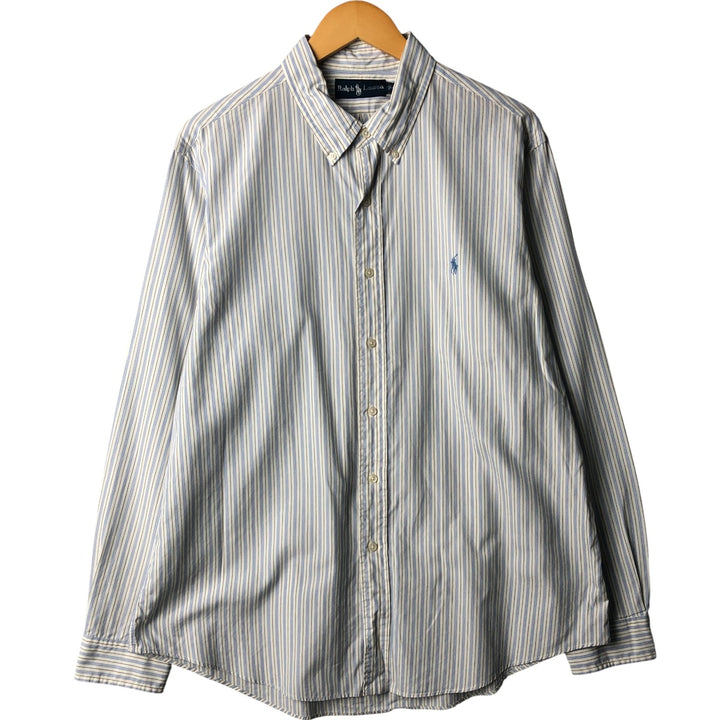 Ralph Lauren long sleeve button down striped shirt, men's XL size cotton Blue type light blue Vintage Second Hand