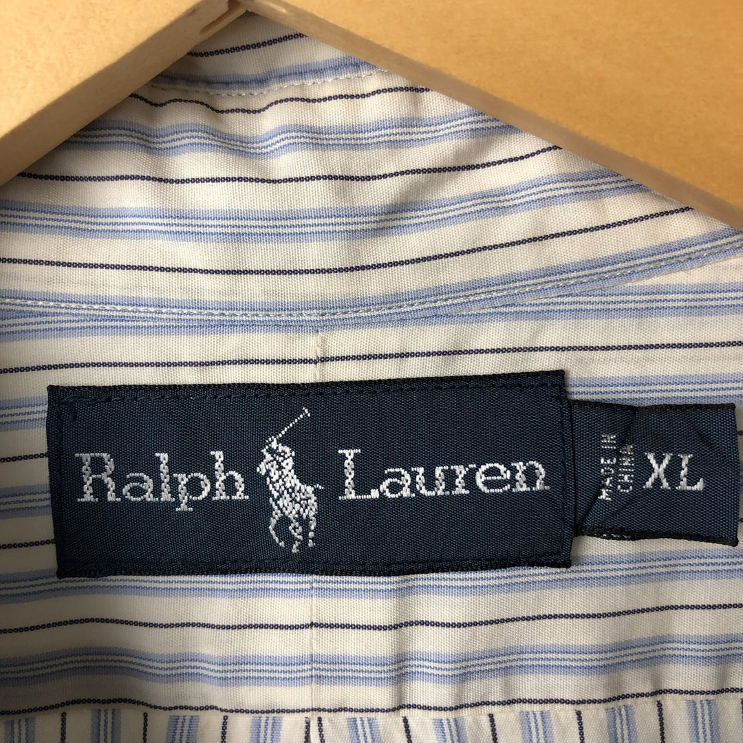Ralph Lauren long sleeve button down striped shirt, men's XL size cotton Blue type light blue Vintage Second Hand