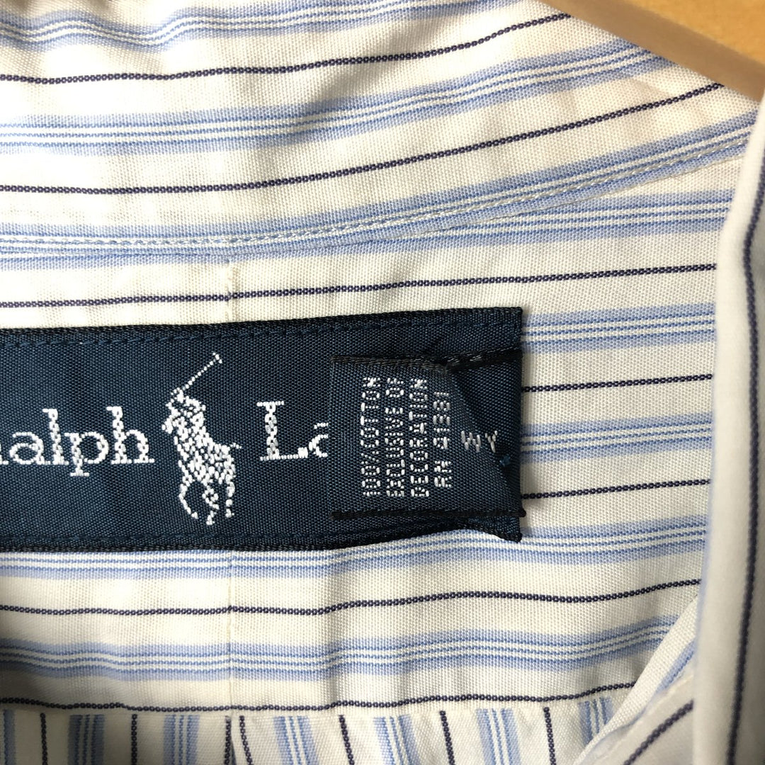 Ralph Lauren long sleeve button down striped shirt, men's XL size cotton Blue type light blue Vintage Second Hand