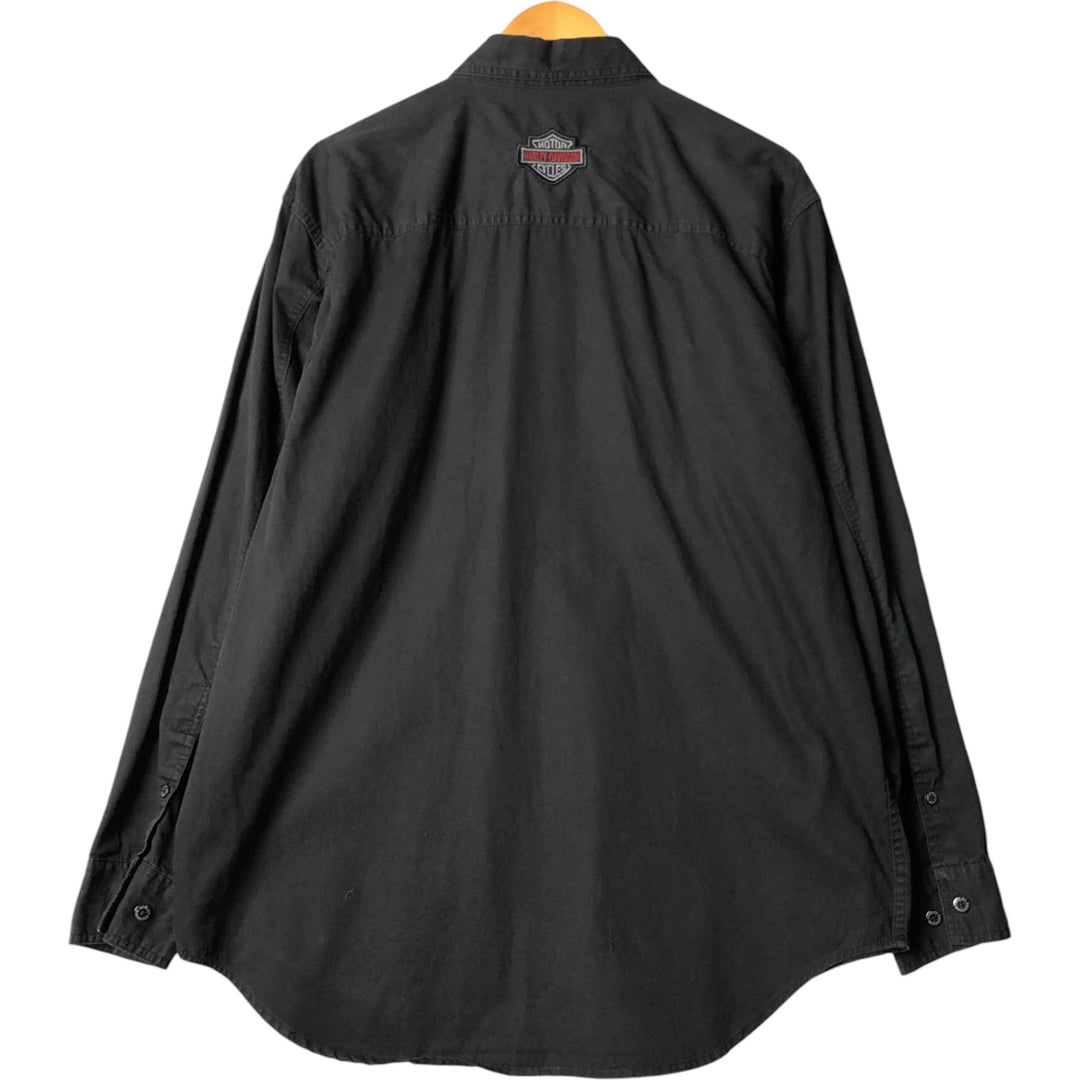 Harley-Davidson Long Sleeve Hidden Button-Down Work Shirt, Men's Size L cotton black type Vintage Second Hand